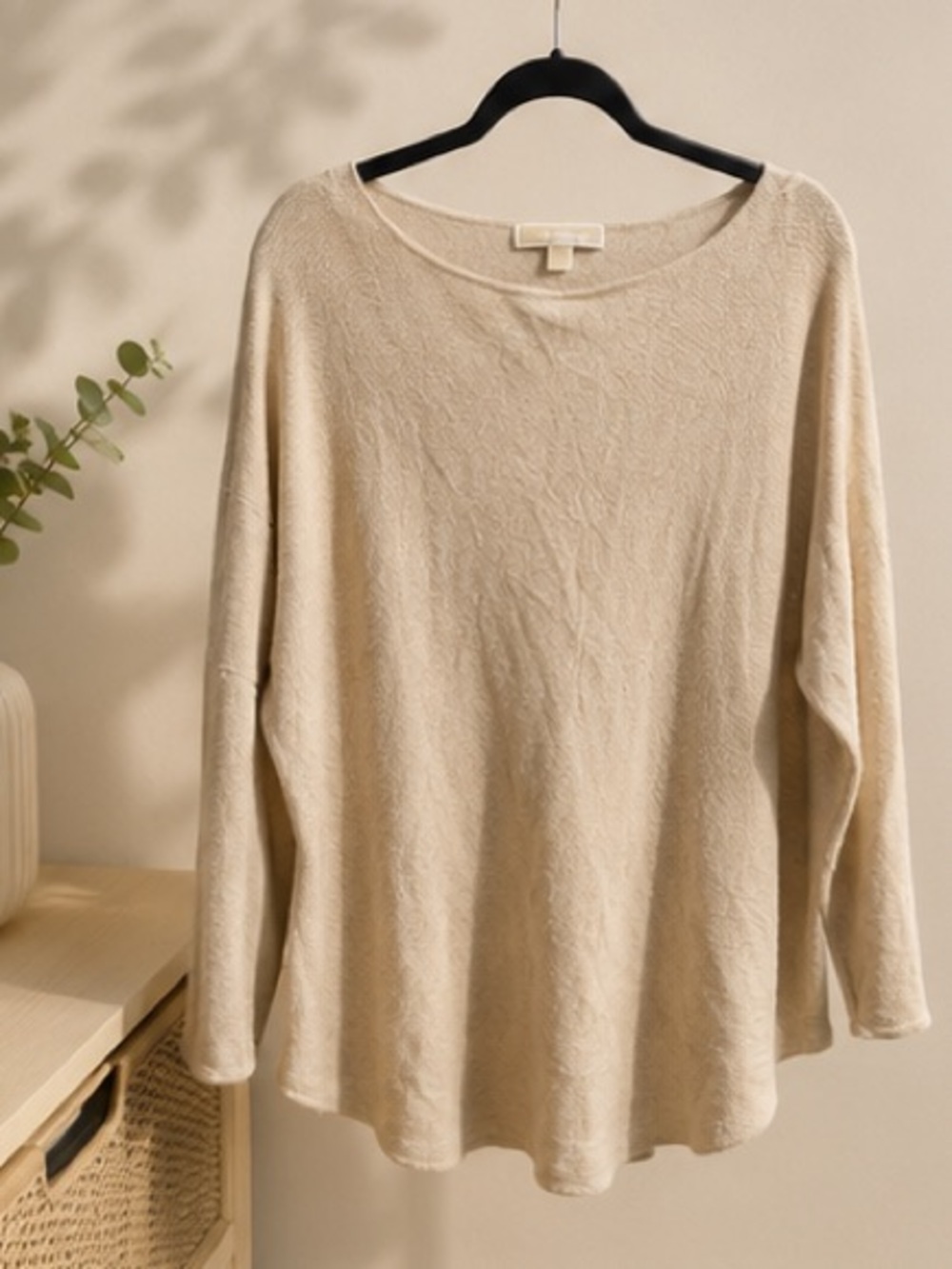 Michael Kors Beige Long-Sleeve Scoop Neck Top